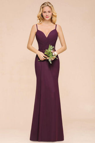 Spaghetti Meerjungfrau Brautjungfernkleid Chiffon Einfaches bodenlanges Partykleid