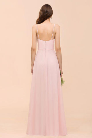 Spaghetti Side Split Rosa Brautjungfernkleid Strand Schlichtes Hochzeitskleid