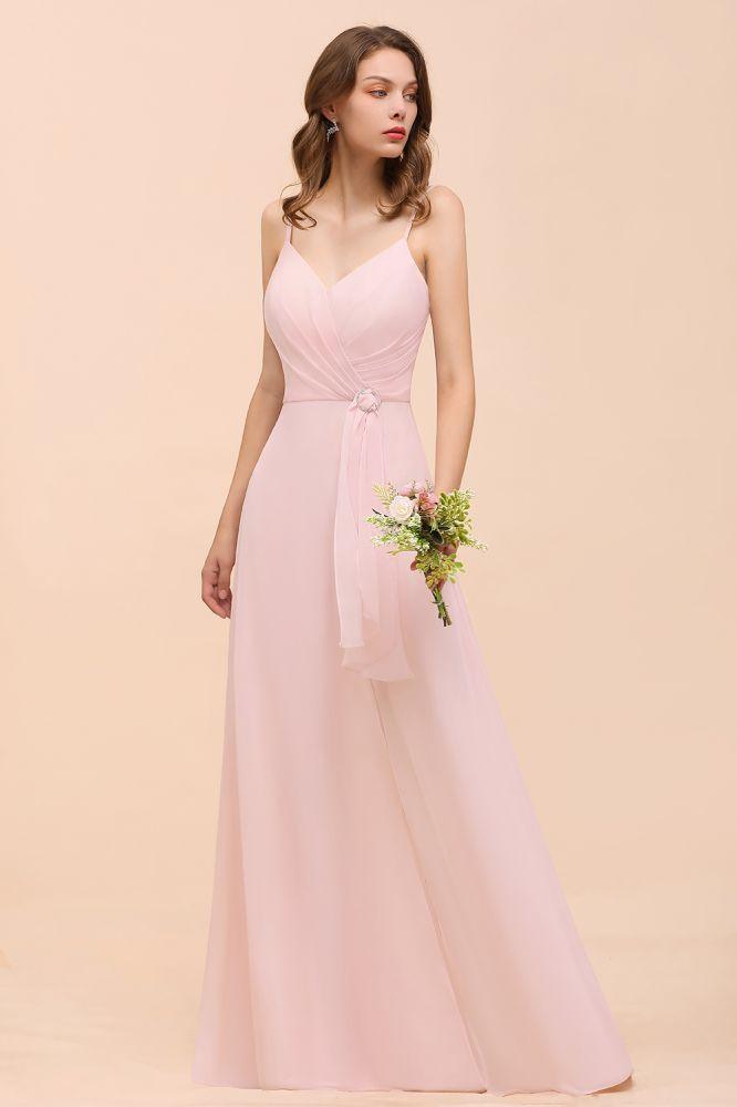 Spaghetti Side Split Pink Bridesmaid Dress Beach Simple Wedding Dress