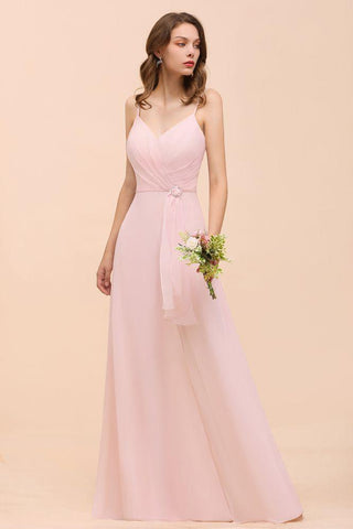 Spaghetti Side Split Rosa Brautjungfernkleid Strand Schlichtes Hochzeitskleid