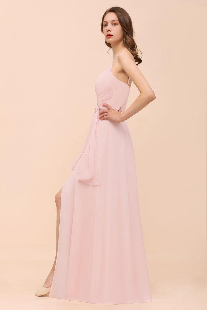 Spaghetti Side Split Pink Bridesmaid Dress Beach Simple Wedding Dress