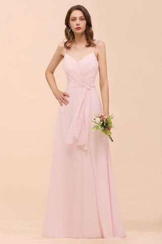 Spaghetti Side Split Rosa Brautjungfernkleid Strand Schlichtes Hochzeitskleid