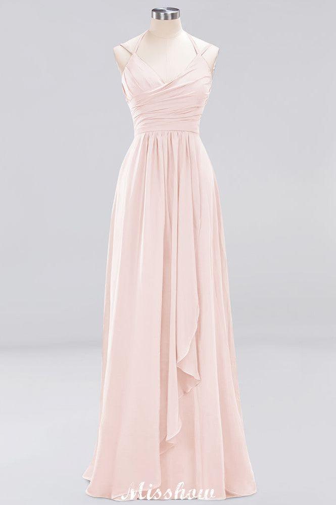 Spaghetti Sleeveless Ruffles A-line Chiffon Bridesmaid Dresses Straps Evening Maxi Dress