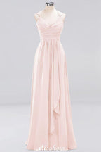 Spaghetti Sleeveless Ruffles A-line Chiffon Bridesmaid Dresses Straps Evening Maxi Dress