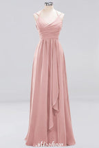 Spaghetti Sleeveless Ruffles A-line Chiffon Bridesmaid Dresses Straps Evening Maxi Dress
