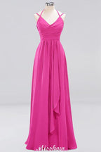 Spaghetti Sleeveless Ruffles A-line Chiffon Bridesmaid Dresses Straps Evening Maxi Dress
