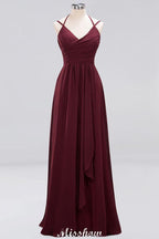 Spaghetti Sleeveless Ruffles A-line Chiffon Bridesmaid Dresses Straps Evening Maxi Dress
