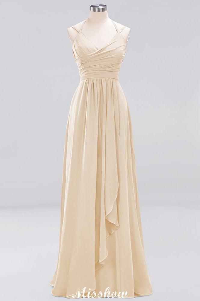 Spaghetti Sleeveless Ruffles A-line Chiffon Bridesmaid Dresses Straps Evening Maxi Dress