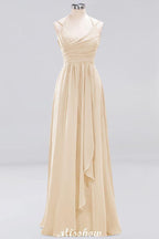 Spaghetti Sleeveless Ruffles A-line Chiffon Bridesmaid Dresses Straps Evening Maxi Dress