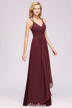 Spaghetti Sleeveless Ruffles A-line Chiffon Bridesmaid Dresses Straps Evening Maxi Dress