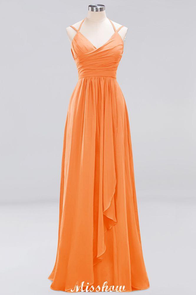 Spaghetti Sleeveless Ruffles A-line Chiffon Bridesmaid Dresses Straps Evening Maxi Dress