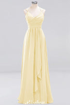 Spaghetti Sleeveless Ruffles A-line Chiffon Bridesmaid Dresses Straps Evening Maxi Dress