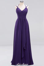 Spaghetti Sleeveless Ruffles A-line Chiffon Bridesmaid Dresses Straps Evening Maxi Dress