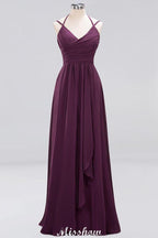 Spaghetti Sleeveless Ruffles A-line Chiffon Bridesmaid Dresses Straps Evening Maxi Dress