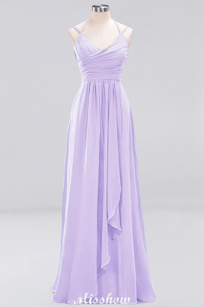 Spaghetti Sleeveless Ruffles A-line Chiffon Bridesmaid Dresses Straps Evening Maxi Dress