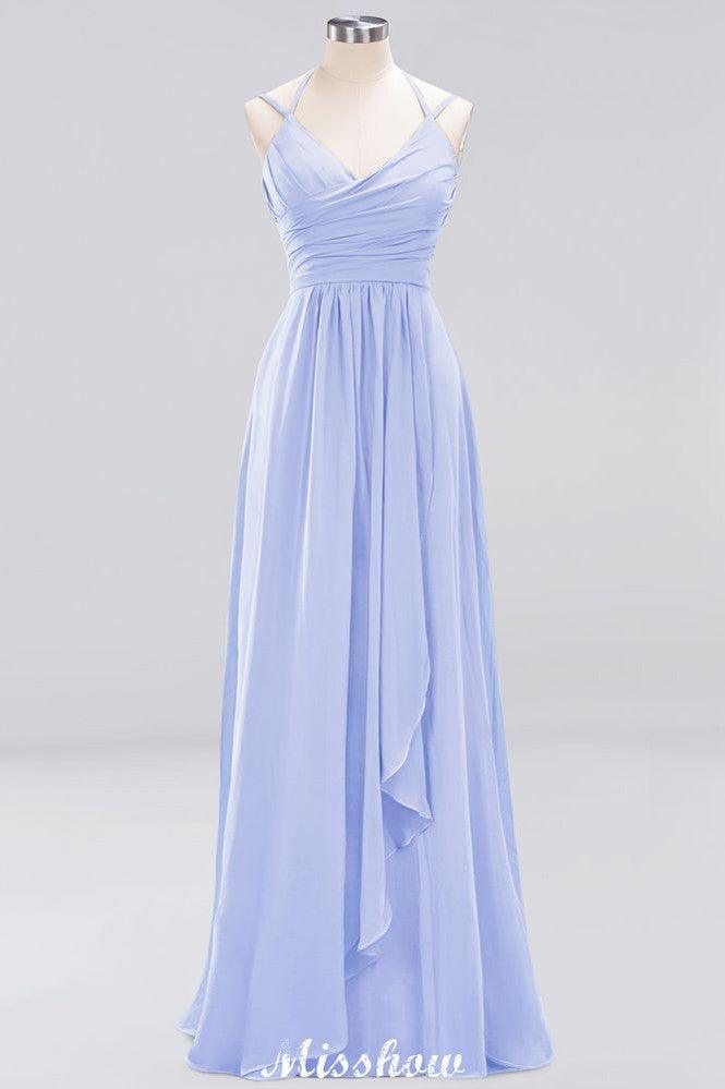 Spaghetti Sleeveless Ruffles A-line Chiffon Bridesmaid Dresses Straps Evening Maxi Dress