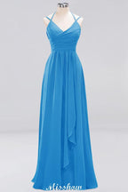 Spaghetti Sleeveless Ruffles A-line Chiffon Bridesmaid Dresses Straps Evening Maxi Dress