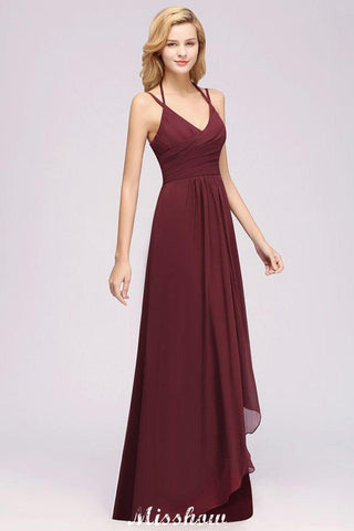 Spaghetti Ärmellose Rüschen A-Linie Chiffon Brautjungfernkleider Träger Abend Maxikleid