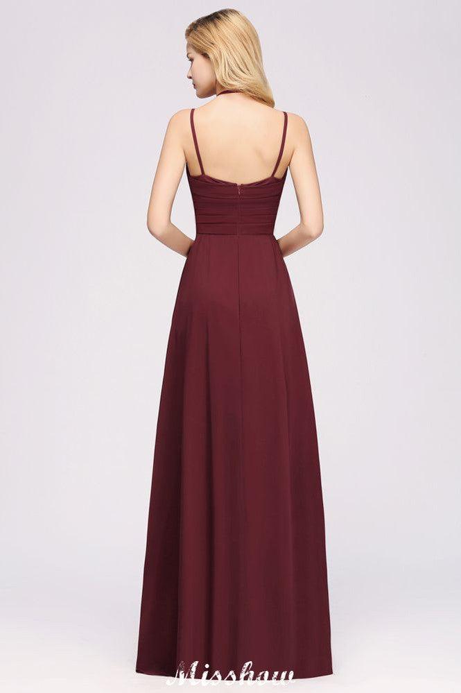 Spaghetti Sleeveless Ruffles A-line Chiffon Bridesmaid Dresses Straps Evening Maxi Dress