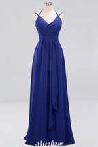 Spaghetti Sleeveless Ruffles A-line Chiffon Bridesmaid Dresses Straps Evening Maxi Dress