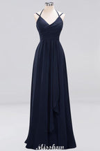Spaghetti Sleeveless Ruffles A-line Chiffon Bridesmaid Dresses Straps Evening Maxi Dress
