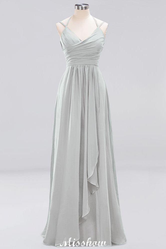 Spaghetti Sleeveless Ruffles A-line Chiffon Bridesmaid Dresses Straps Evening Maxi Dress