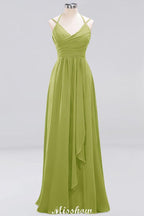 Spaghetti Sleeveless Ruffles A-line Chiffon Bridesmaid Dresses Straps Evening Maxi Dress