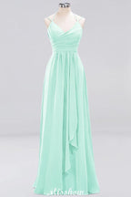 Spaghetti Sleeveless Ruffles A-line Chiffon Bridesmaid Dresses Straps Evening Maxi Dress