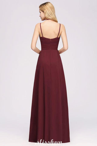Spaghetti Ärmellose Rüschen A-Linie Chiffon Brautjungfernkleider Träger Abend Maxikleid