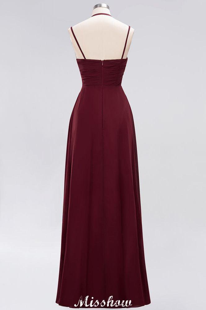 Spaghetti Sleeveless Ruffles A-line Chiffon Bridesmaid Dresses Straps Evening Maxi Dress