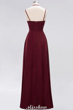 Spaghetti Sleeveless Ruffles A-line Chiffon Bridesmaid Dresses Straps Evening Maxi Dress