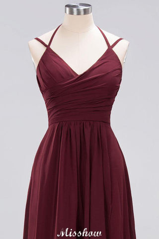 Spaghetti Ärmellose Rüschen A-Linie Chiffon Brautjungfernkleider Träger Abend Maxikleid