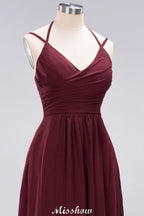 Spaghetti Sleeveless Ruffles A-line Chiffon Bridesmaid Dresses Straps Evening Maxi Dress