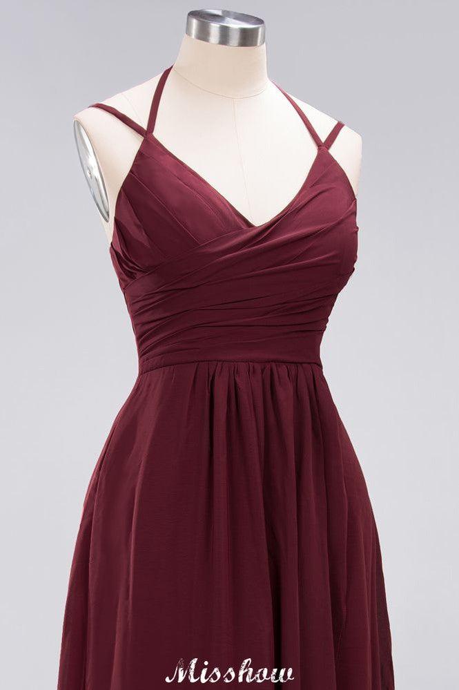 Spaghetti Sleeveless Ruffles A-line Chiffon Bridesmaid Dresses Straps Evening Maxi Dress