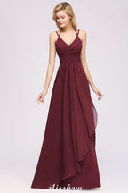 Spaghetti Sleeveless Ruffles A-line Chiffon Bridesmaid Dresses Straps Evening Maxi Dress