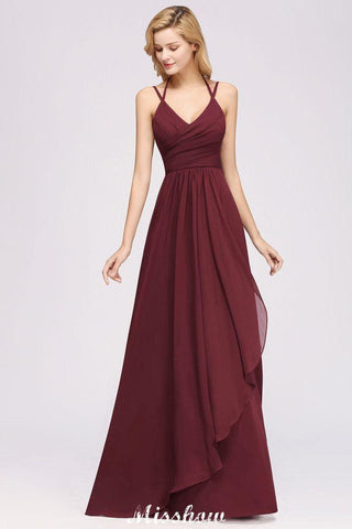 Spaghetti Ärmellose Rüschen A-Linie Chiffon Brautjungfernkleider Träger Abend Maxikleid