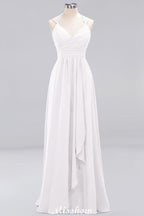 Spaghetti Sleeveless Ruffles A-line Chiffon Bridesmaid Dresses Straps Evening Maxi Dress
