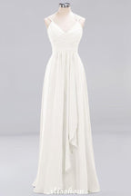 Spaghetti Sleeveless Ruffles A-line Chiffon Bridesmaid Dresses Straps Evening Maxi Dress