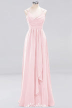 Spaghetti Sleeveless Ruffles A-line Chiffon Bridesmaid Dresses Straps Evening Maxi Dress