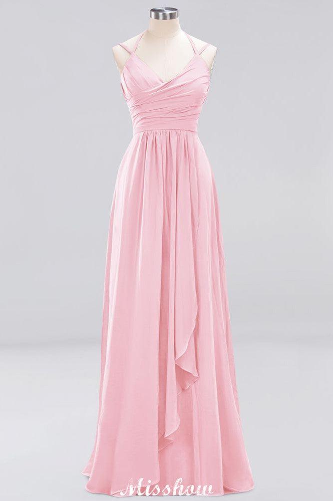 Spaghetti Sleeveless Ruffles A-line Chiffon Bridesmaid Dresses Straps Evening Maxi Dress