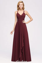 Spaghetti Sleeveless Ruffles A-line Chiffon Bridesmaid Dresses Straps Evening Maxi Dress