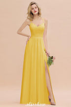 Spaghetti Slim Side Split Bridesmaid Dress Sky Blue V-Neck Wedding Party Dress