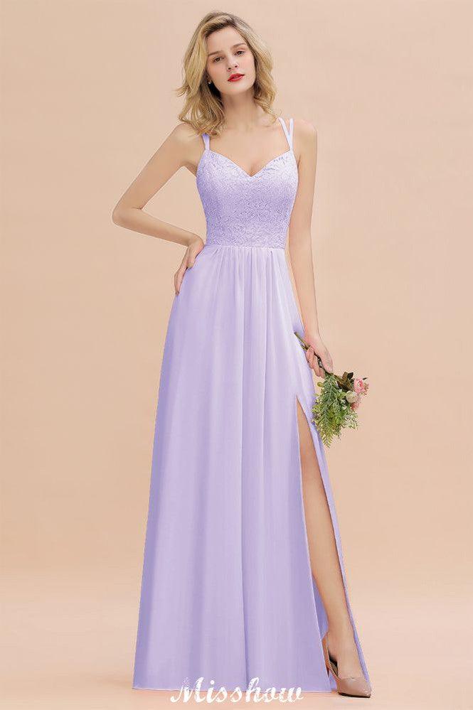 Spaghetti Slim Side Split Bridesmaid Dress Sky Blue V-Neck Wedding Party Dress