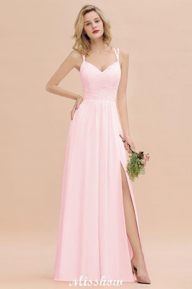 Spaghetti Slim Side Split Bridesmaid Dress Sky Blue V-Neck Wedding Party Dress