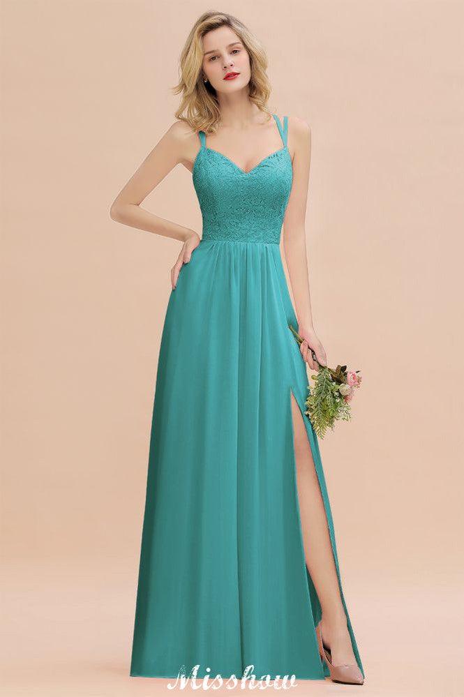 Spaghetti Slim Side Split Bridesmaid Dress Sky Blue V-Neck Wedding Party Dress