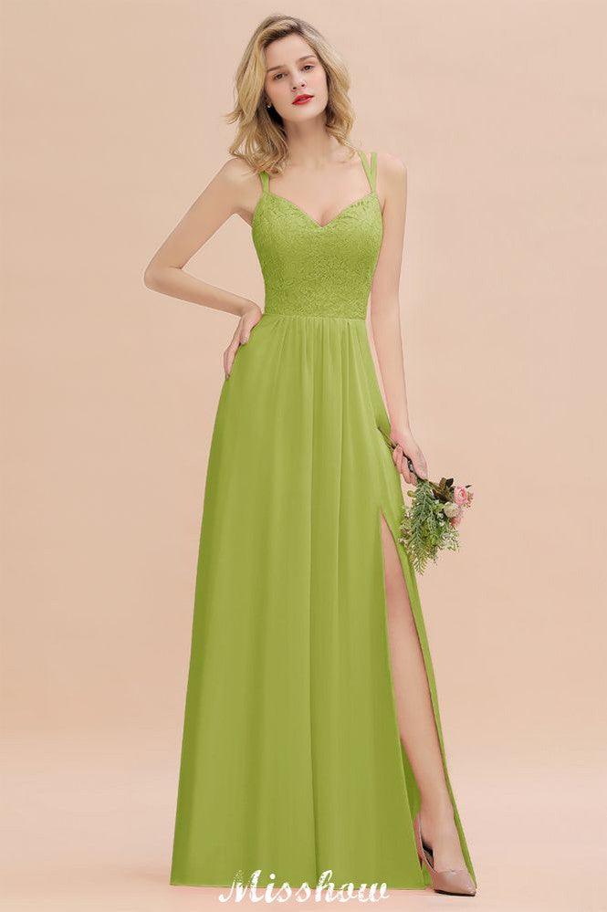 Spaghetti Slim Side Split Bridesmaid Dress Sky Blue V-Neck Wedding Party Dress