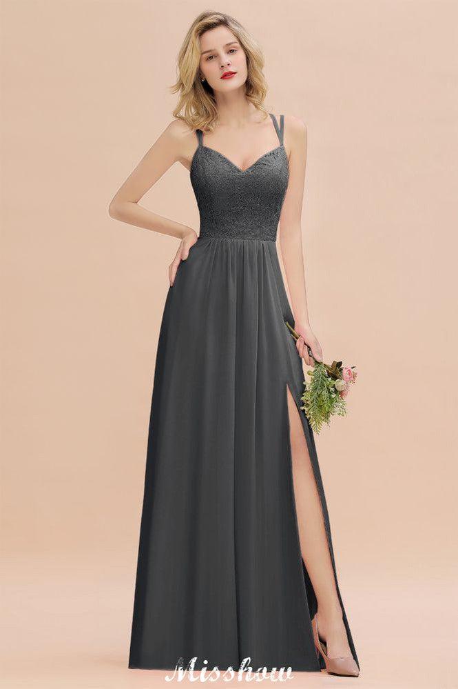 Spaghetti Slim Side Split Bridesmaid Dress Sky Blue V-Neck Wedding Party Dress