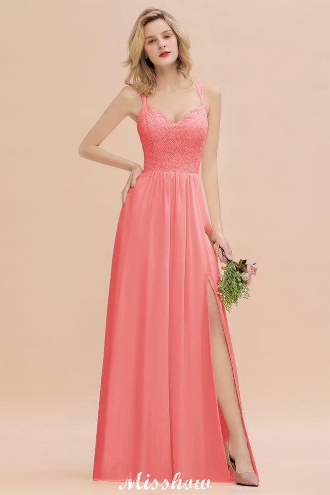 Spaghetti Slim Side Split Bridesmaid Dress Sky Blue V-Neck Wedding Party Dress