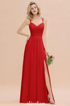 Spaghetti Slim Side Split Bridesmaid Dress Sky Blue V-Neck Wedding Party Dress