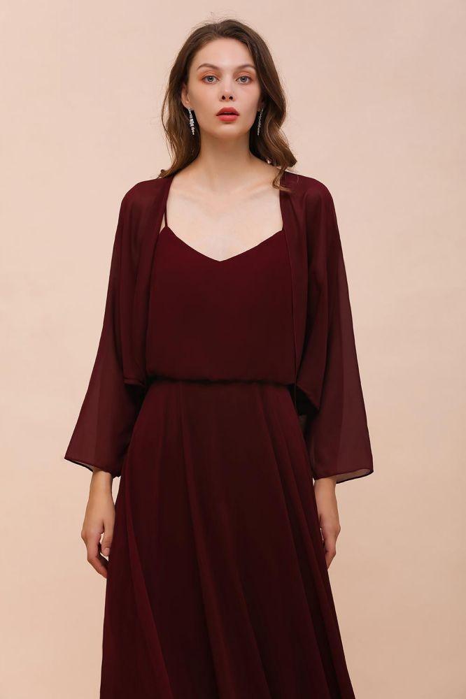 Spaghetti Sraps Burgundy Bridesmaid Dress with Wraps Floor Length Wedding Guest Dres